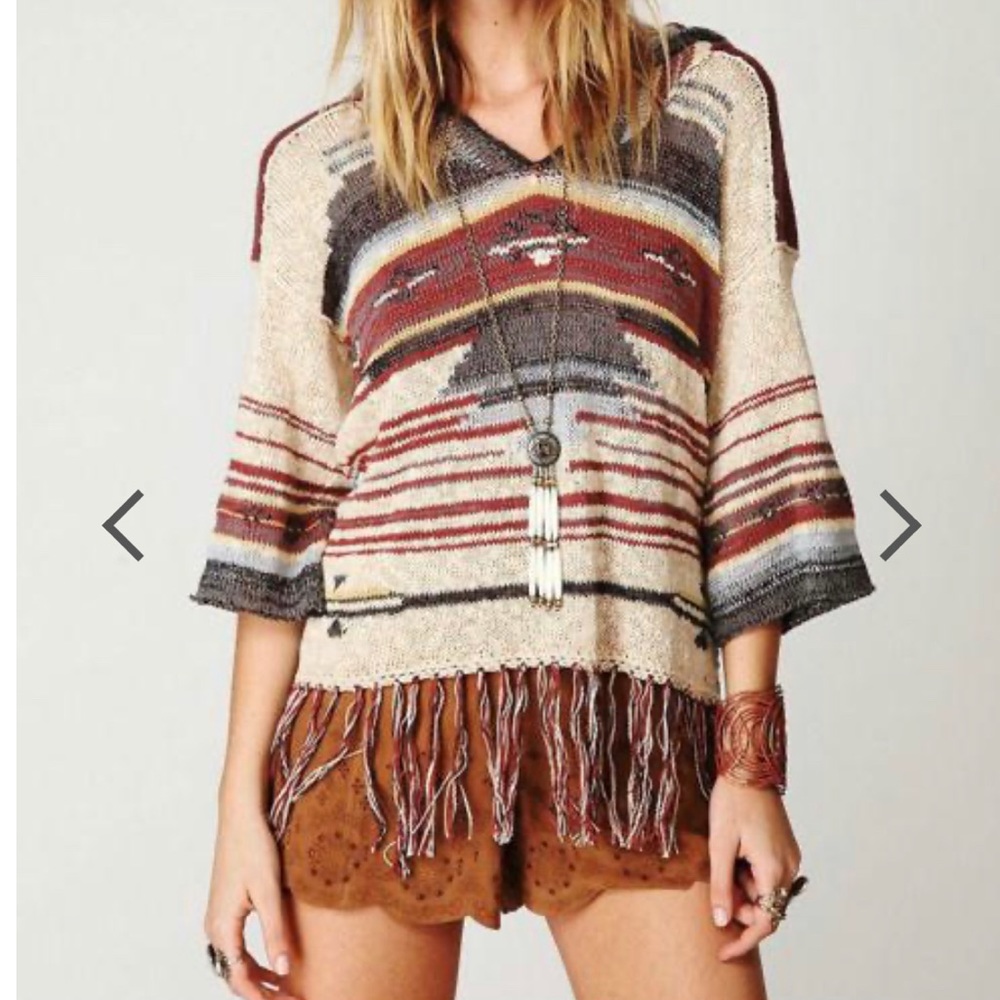 Free people Navajo Aztec dune sweater with fringe